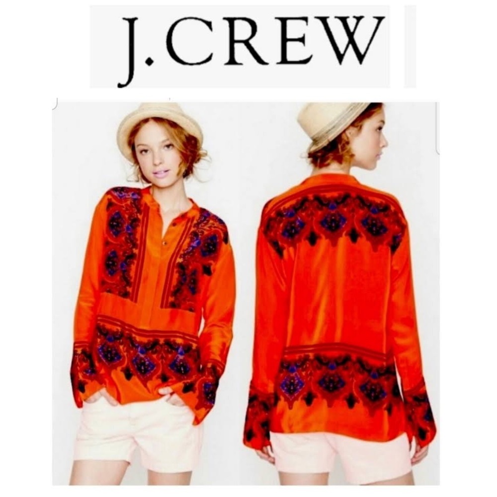 J. Crew Orange Tunic with Indigo Accents